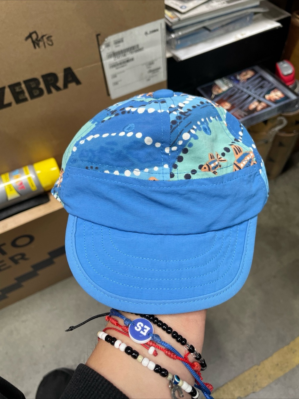 Patagonia Animal Print Fish Infant Baby Sun Hat Cap Boys SZ 6 Months 6M Blue